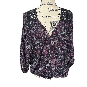 Bloomfield faux wrap v neck top ladies size xl black floral printed